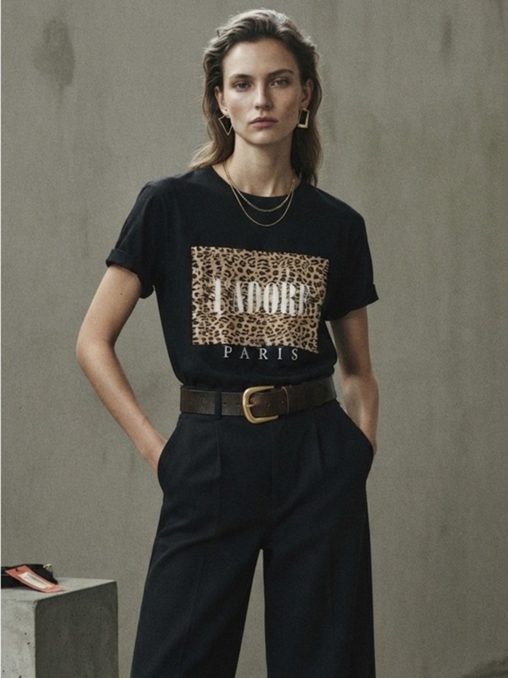 New Boohoo Black Cheetah Print J Adore Paris Cotton Crew Neck T-Shirt Size Small
